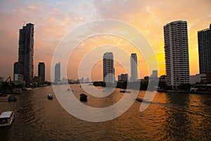 Bangkok city and Chao Phraya River Twilight in Thailand