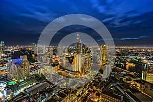 Bangkok city and Chao Phraya river in twilight time