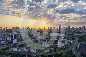 Bangkok city in the morning light with main traffic