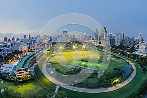 Bangkok city night view with Fish eye view lens