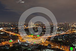 Bangkok city night view with main traffic