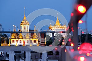 Bangkok city Overview with Wat Ratchanadda and Wat Sraket Rajavaravihara Golden Mount Temple landmark of Bangkok Thailand