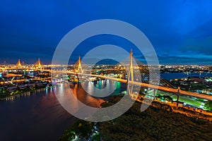 Bangkok city scape. The Bhumibol Bridge at twilight official name The Industrial Ring Road Bridge, Bangkok Thailand