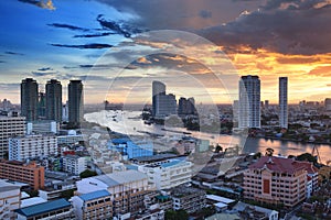 Bangkok City Skyline with Chao Phraya river, Thailand.