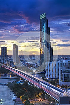 Bangkok City Skyline with Chao Phraya river, Thailand.