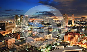 Bangkok City Skyline with Chao Phraya river, Thailand.