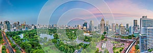 Bangkok city skyline with Lumpini park from top view in Thailan