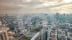 Bangkok city skyline time lapse at street highway, Krung Thep Thailand