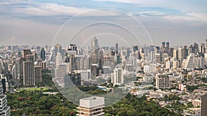 Bangkok city skyline timelapse at Lumpini Park, Thailand