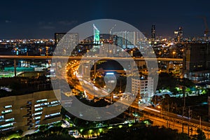 Bangkok City skyline with urban skyscrapers in night time