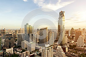 Bangkok city with skyscraper and urban skyline at sunset