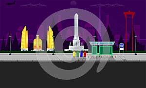 Bangkok city view with monument memorial democracy swing pole building vector illustration eps10