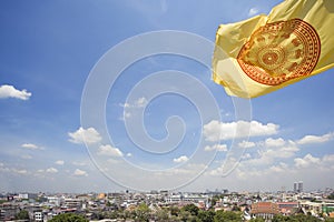 Bangkok city view, yellow flag