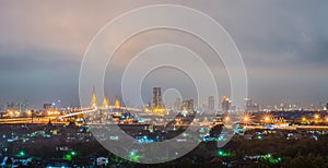 Bangkok cityscape, Bhumibol Bridge View at twilight.