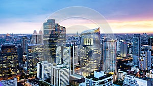 Bangkok Cityscape, Business district with high building at dusk