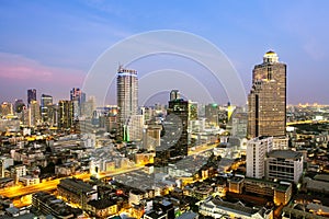 Bangkok Cityscape, Business district with high building at dusk