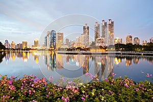 Bangkok Cityscape, Business district with Park in the City