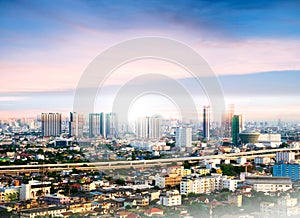 Bangkok Cityscape, High building at sunset