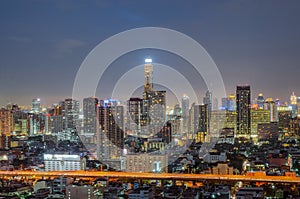 Bangkok Cityscape at twilight with main traffic