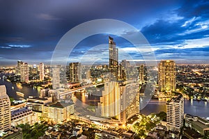 Bangkok cityscape with twilight sky view of business area