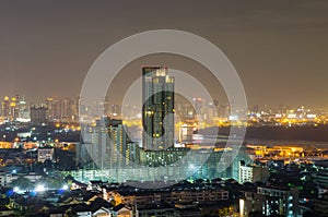 Bangkok cityscape which can see river view at twilight, thailand