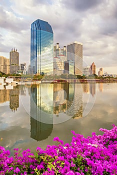 Bangkok downtown reflection with flower