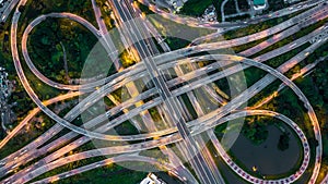 Bangkok Expressway top view, Top view over the highway,expressway and motorway at night, Aerial view interchange of a city, Shot photo