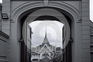 Bangkok Grand Palace `Dusit Maha Prasat` throne hall seen through gate