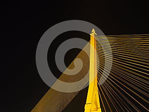 BANGKOK - High Resolution of Rama VIII Bridge Cable : Night scene of the Steel bridge pylon during the night in Bangkok, Thailand