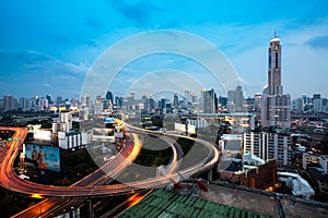 Bangkok Highway at Dusk with skyline