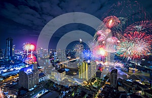 Bangkok January 1` 2018 fireworks on new year celebrating