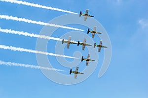 BANGKOK - MARCH 23:Breitling Jet Team Under The Royal Sky Breitling Team and Rayal Thai Air Force Air Show at Donmueang Bangkok