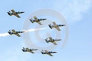 BANGKOK - MARCH 23:Breitling Jet Team Under The Royal Sky Breitling Team and Rayal Thai Air Force Air Show at Donmueang Bangkok