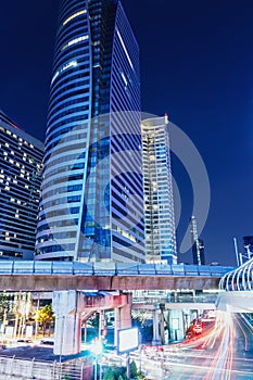 Bangkok at night with autos lights