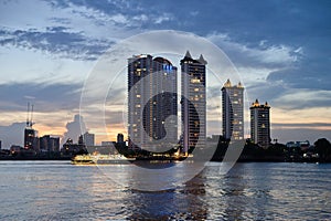 Bangkok in the night view over river Menam-ÃÅao-Praja photo