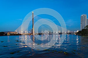 Bangkok, Rama VIII Bridge and river Chao Phraya photo