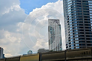 Bangkok`s business landmark cityscape with blue sky, Corporate building in Bangkok city photo