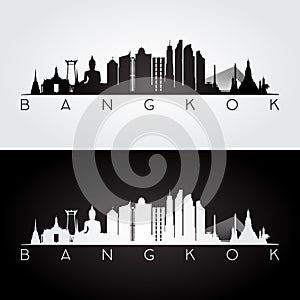 Bangkok skyline and landmarks silhouette. photo