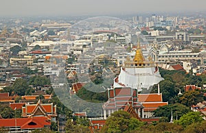 Bangkok Skyline and Temple Aerial view