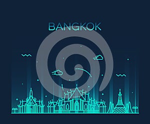 Bangkok skyline trendy vector illustration linear