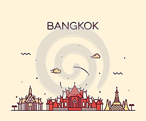 Bangkok skyline trendy vector illustration linear