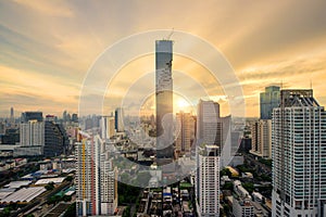 Bangkok skyscraper and Bangkok skyline during sunrise at morning