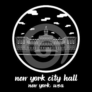 Bangkok, Thailand. 09 07 2020. circle icon line New York City Hall. vector illustration