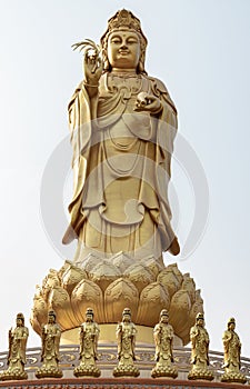 Big Golden statue goddess of Mercy Guanyin or Quan Yin statue at Fo Guang Shan Thaihua Temple photo