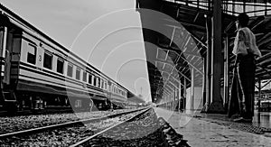 Bangkok, Thailand, August 30,2019 : Bangkok Railway Station, famous place of Thailand in black and white, vintage style.