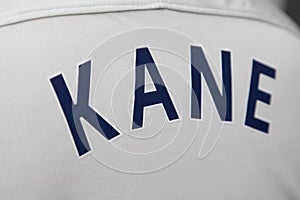 BANGKOK, THAILAND - AUGUST 4: The Name of Harry Kane on Tottenham Hotspur Football Club Jersey on August 4,2017 in Bangkok