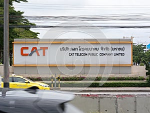 BANGKOK,THAILAND-15 AUGUST 2018:  Name Tag CAT Telecom Public Company Limited on, 15 AUGUST 2018 in Thailand