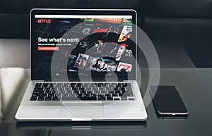 Bangkok, Thailand - August 23, 2017 : Netflix app on Laptop screen. Netflix is an international leading subscription service