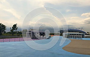 Bangkok, Thailand, the blue Skylane cycling path near the airport