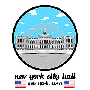 Bangkok, Thailand. 09 07 2020. circle icon line New York City Hall. vector illustration